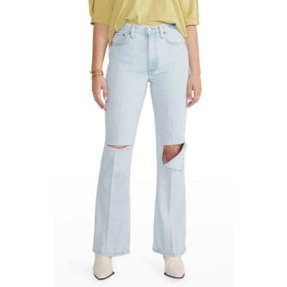 Etica Sasha Modern Flare in Sea Breeze Light Wash Size 26 Distressed Knee Rips